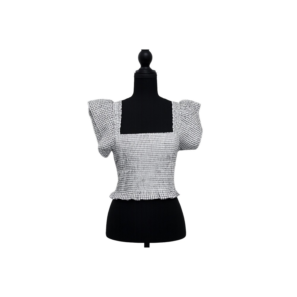 Sincerely Jules Smocked Top Womens Small Black White EUC Gingham Ruffle Crop